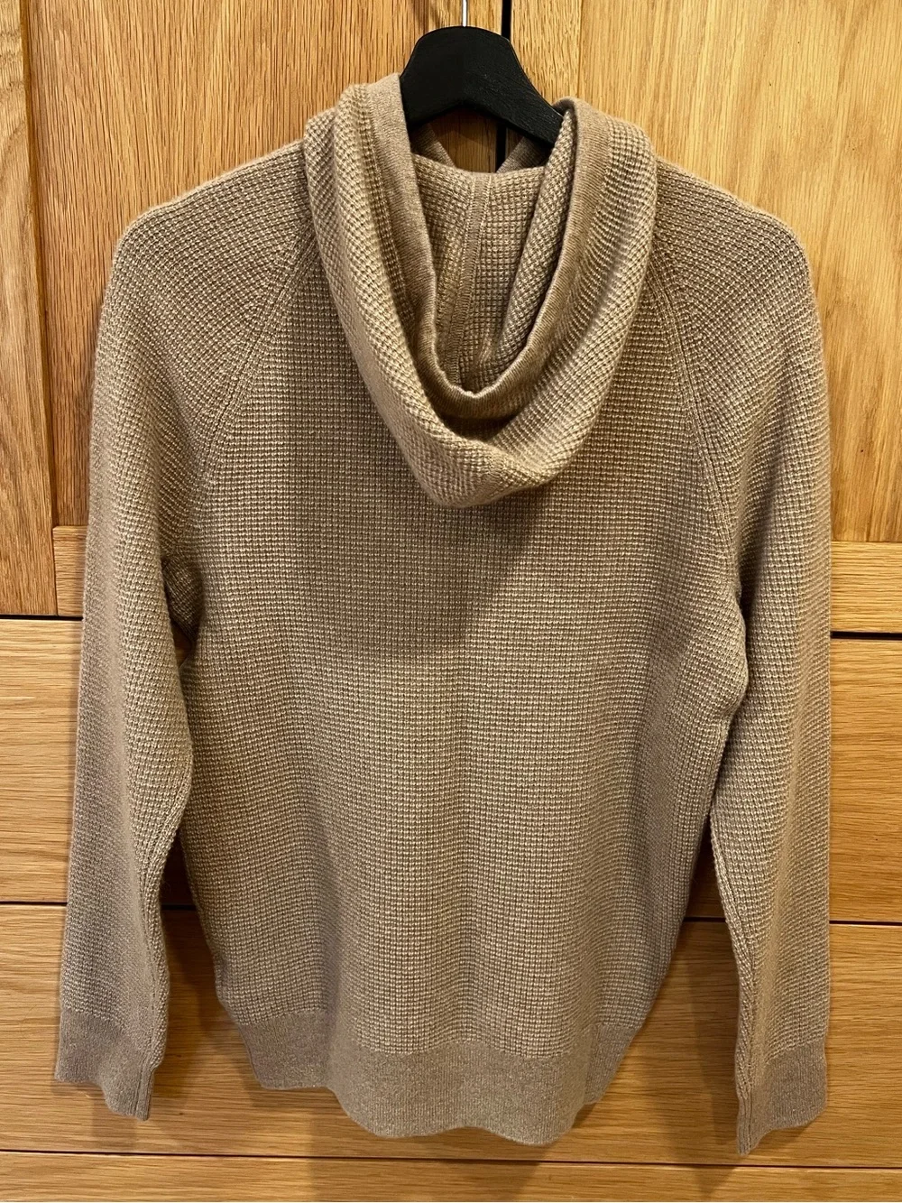 J. Crew Cashmere Waffle Knit Hooded Sweater Heather Sand Size XS NWT Cozy Lounge